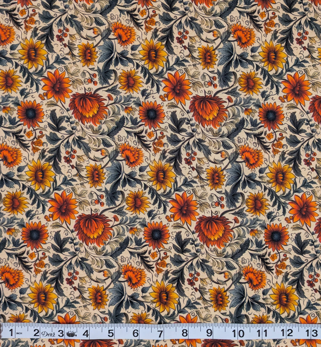 Vintage Floral, Red Orange Blooms