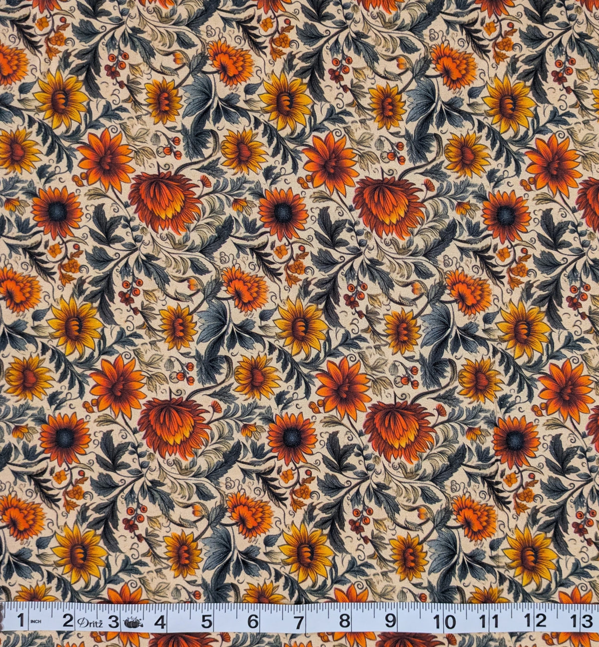 Vintage Floral, Red Orange Blooms